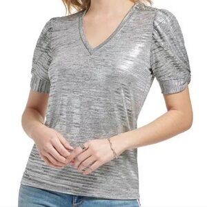 Karl Lagerfield Paris Metallic Puff Sleeve Top